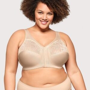 Glamorise wire free wireless front closure tan nude bra sz 48 C new WL187